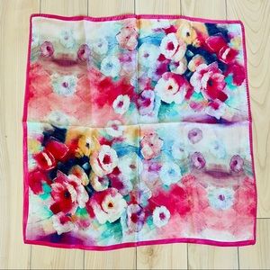 100% Silk Artsy Multicolor Floral Scarf, 21” x 21”